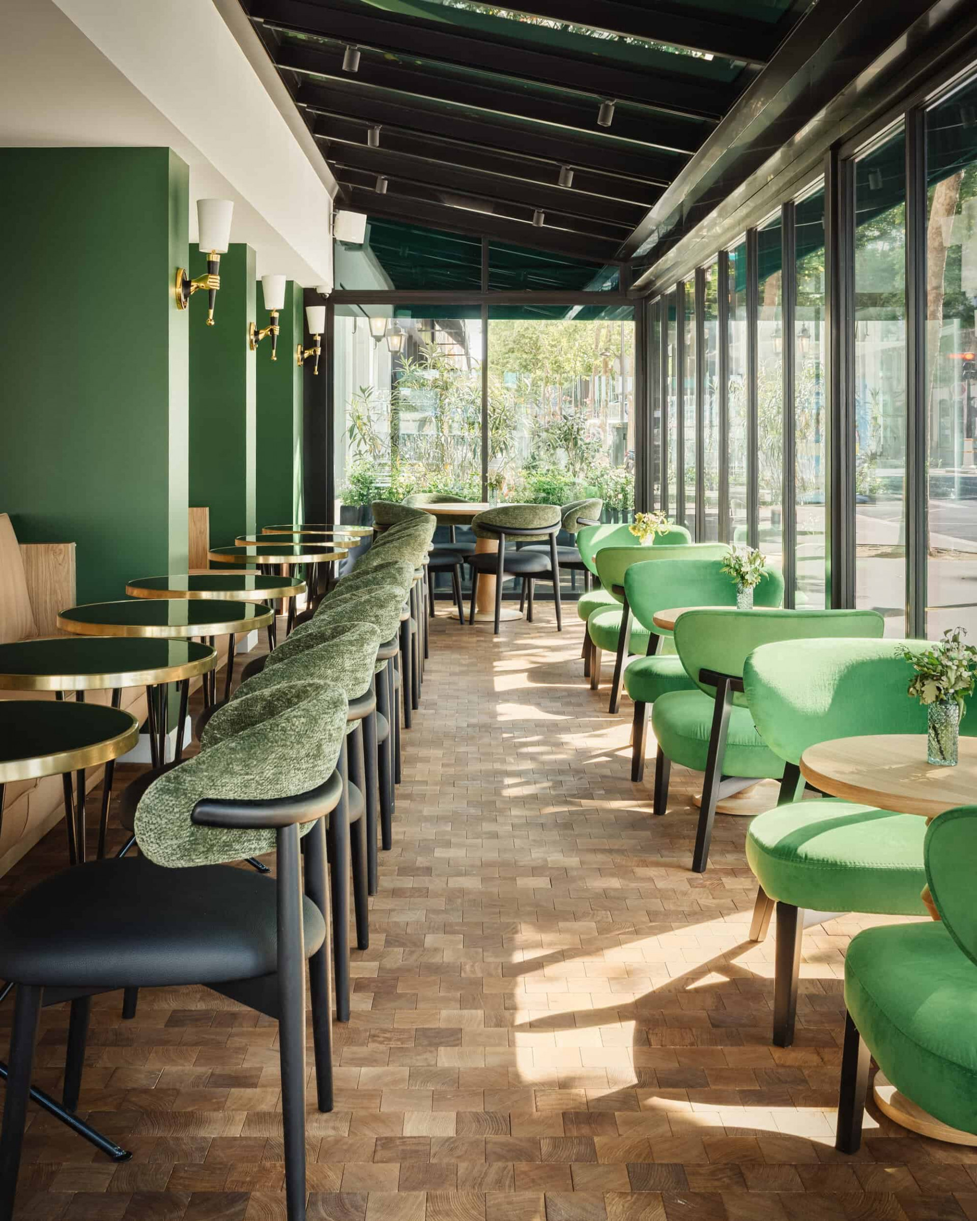 Glass terrace at Le Luco Restaurant next to the Luxembourg Gardens in Paris