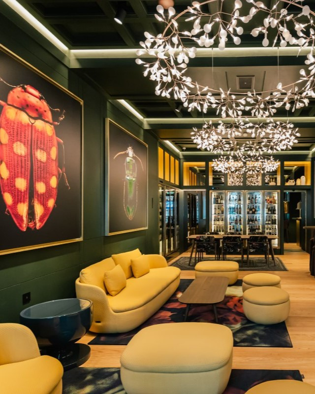 Lobby with unique interior design  