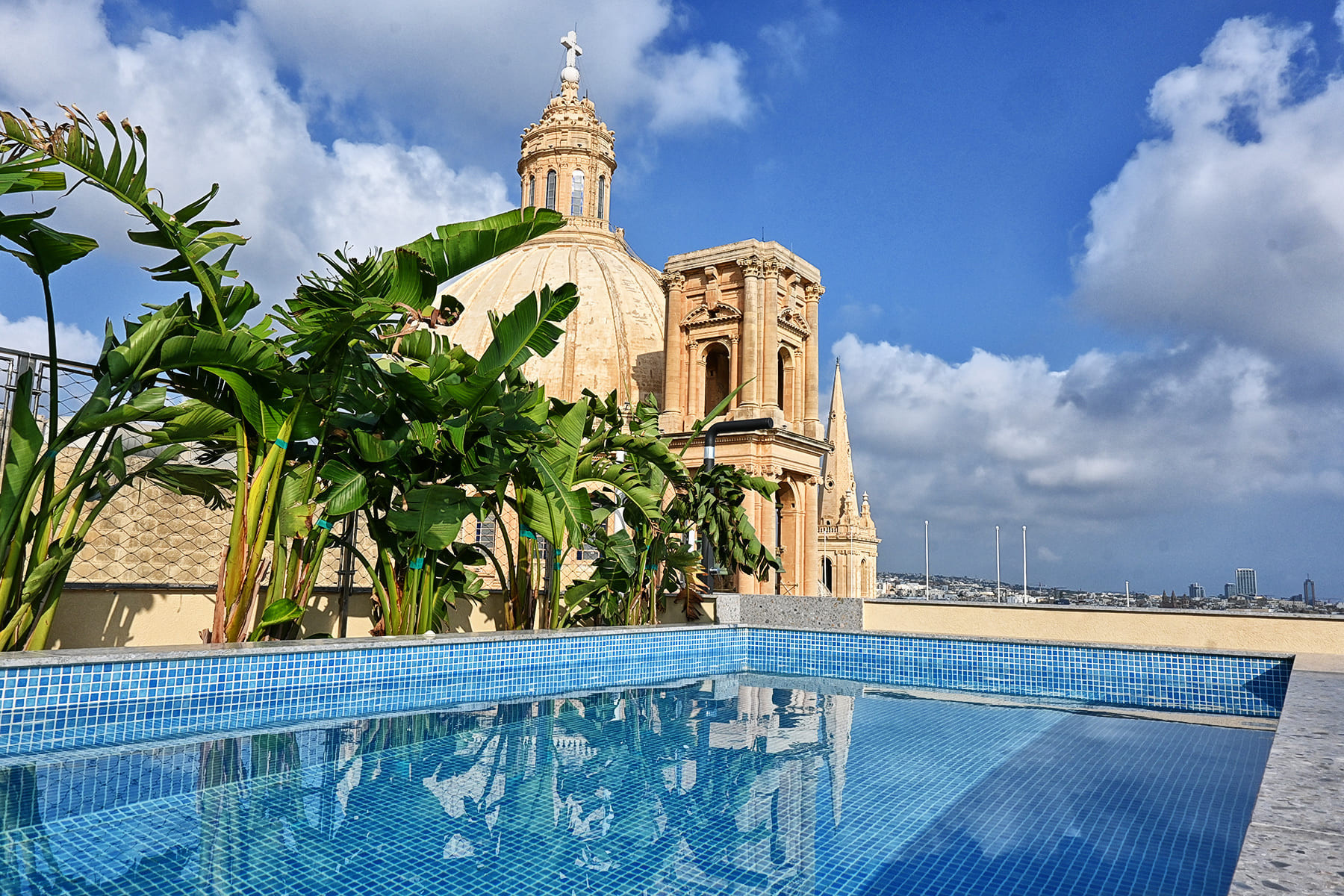 Boutique Hotel with rooftop pool with views of Valletta in Malta.